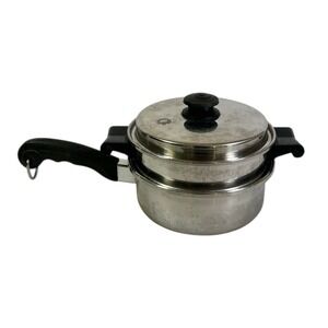 Vtg. Saladmaster 8" Double Broiler w/Vapo Lid Stainless Steel Pots